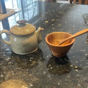 Steelier Ceramic Teapot and Wooden Bowl Set